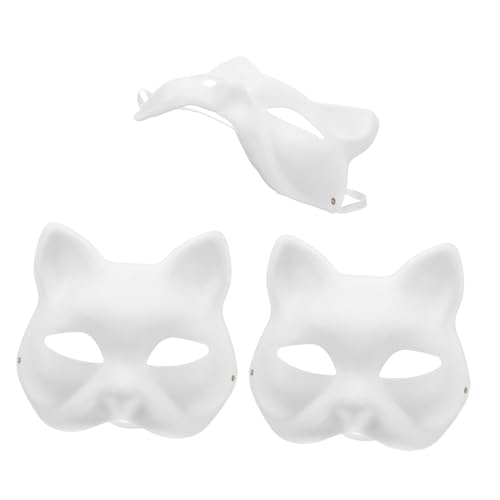 CIYODO 3Stücke Leere Katzenmasken aus Umweltfreundlichem Papier DIY Papiermasken für Kreative Projekte Bemalbare Tiermasken für Halloween Kostümpartys und Cosplay Leicht und Bequem von CIYODO