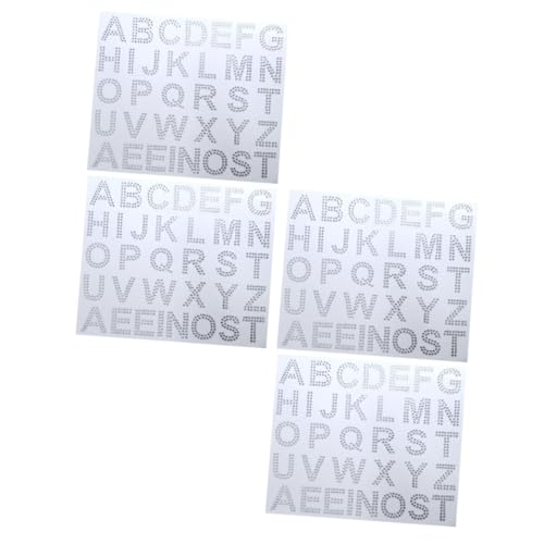 CIYODO 4 Blätter Bögen Strass Buchstaben Aufkleber Glitzer Schriftzüge zum Aufbügeln Selbstklebende Diamant Letter Stickers für DIY Kleidung Taschen Hüte und Bastelprojekte von CIYODO