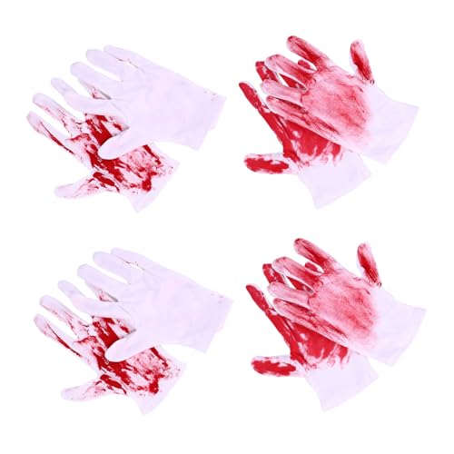 CIYODO 4 Paare Weiße Blutbespritzte Handschuhe Halloween Horror Requisiten Stretch-Strick Handschuhe für Zombie Vampir Metzger Kostüm Cosplay Party Zubehör von CIYODO