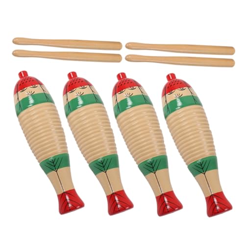CIYODO 4 Sätze Teiliges Holz Guiro Percussion mit Rhythmusstab Kindgerechtes Schlaginstrument Fördert Musikalische Kreativität und Feinmotorik Einfach zu Bedienen Lernspielzeug von CIYODO