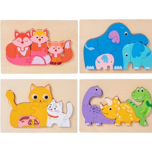 CIYODO 4 Sets Tierpuzzlespielzeug Kindergeschenke Puzzles Kleinkindpuzzle Kinderspielzeug Tierspielzeug Kinderfrühbildungspuzzlespielzeug Kinderkognitives Kindertierpuzzle Aus Holz von CIYODO