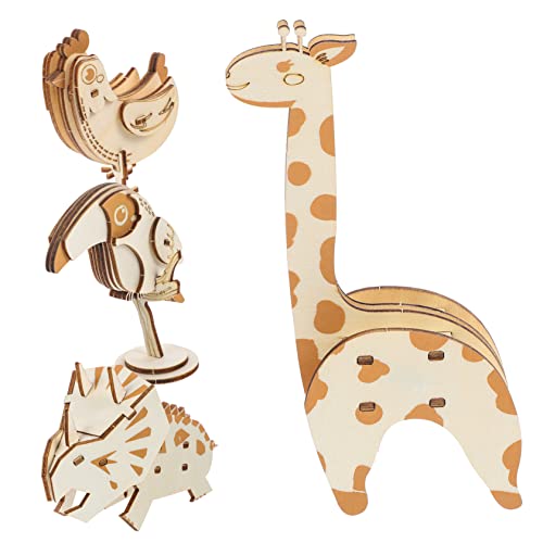 CIYODO 4 Stück Holzrätselmodell Bildungsspielzeug Kleinkind -Puzzle 3D-Puzzle puzzlematte Frühpädagogisches zusammengebautes hölzern Khaki von CIYODO