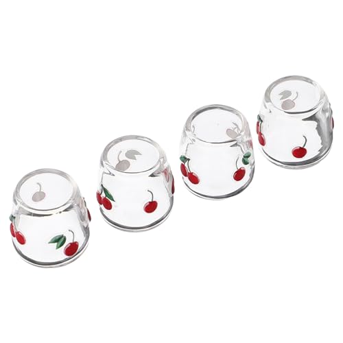 CIYODO 4 Stück Miniatur Glasbecher mit Kirschmuster Puppenhaus Küchenzubehör Dekorative Trinkgläser für Miniatur Szenen und Kreative Spielideen von CIYODO