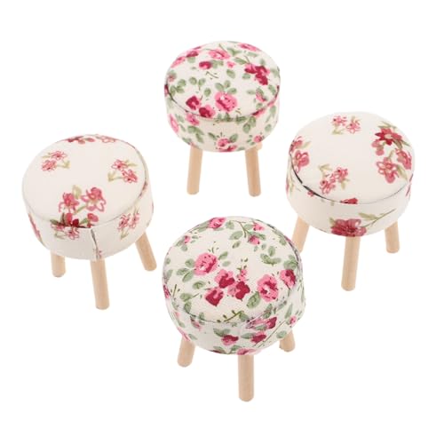 CIYODO 4 Stück Miniatur Hocker mit Stoffbezug Runde Holzschemel Mini Möbel für Puppenhaus Realistische Miniatur Möbel für Küche und Wohnzimmer für Tiny House von CIYODO