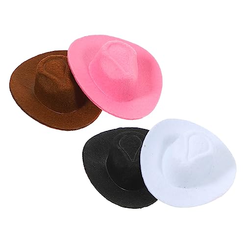 CIYODO 4 Stück Teiliges Cowboy Hut aus Leichtem Vliesstoff Kleine Dekorative Hüte für Party und Puppenhausdekoration Bruchsicher und Vielseitig für Bastelprojekte und Zufällige Farbe von CIYODO
