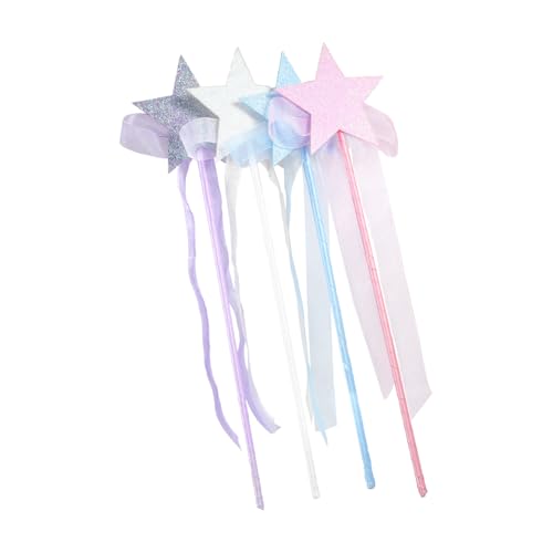 CIYODO 4 Stück Teiliges Glitzernder Stern Zauberstäbe Tragbare Feenstäbe mit Fünfzackigem Stern Leichte Langlebige Party Requisiten für Halloween Cosplay Geburtstagsfeiern und Festliche von CIYODO