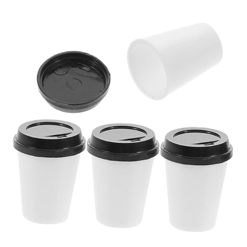 CIYODO 4Stücke Teiliges Kaffeetassen Für Puppenhaus Kleine Kaffeetassen Mit Schwarzem Deckel Und Weißen Bechern Zubehör Für Puppenhaus Szenen Und Rollenspiele von CIYODO