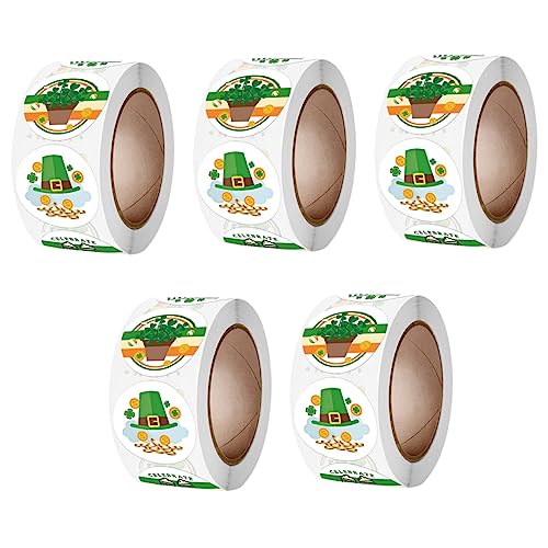 CIYODO 5 Rollen Patrick's Day Kleeblatt Aufkleber Teiliges Selbstklebende Dekoration für Diy Projekte Sicher und Einfach Anzuwenden für Feiertagsverzierungen und von CIYODO