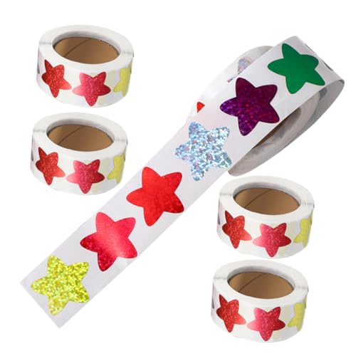 CIYODO 5 Rollen Sterne-Aufkleber sternförmige Selbstklebende Aufkleber Sternaufkleber selbstklebend klebrige Sterne Kleine Aufkleber Bunte Sternaufkleber Handwerksaufkleber Papier von CIYODO