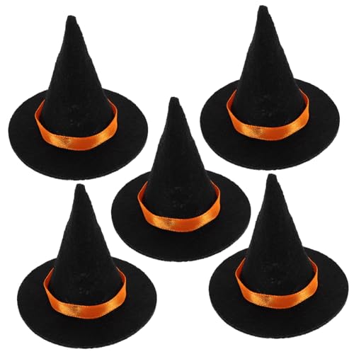CIYODO 5 Stück Mini Hexenhüte Schwarze Partydekoration Flaschenhüte Halloween Doll Witch Hat Bastelset für Festliche Anlässe und DIY Puppenkostüme von CIYODO