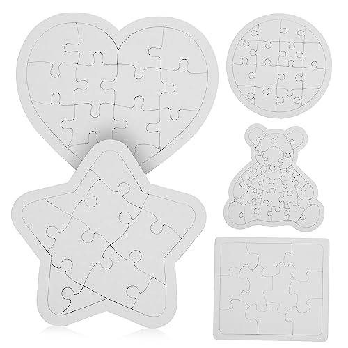CIYODO 5 Stück Teiliges Blanko Papier Puzzle mit Bär Kreis Herz Glatte Oberfläche zum Bemalen Basteln und Individuellen Gestalten Robustes Material für Kreative DIY Projekte von CIYODO