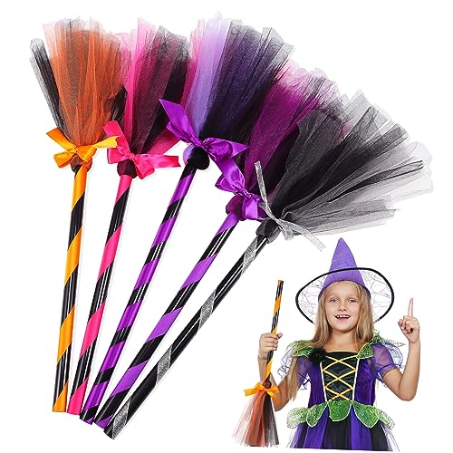 CIYODO 5 Stück Teiliges Hexenbesen Bunte Cosplay Besen Halloween Party Zubehör Leicht für Kostüm und Dekoration Mädchen Zubehör von CIYODO