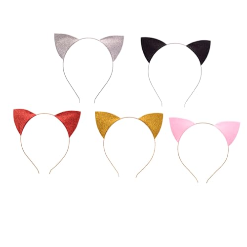 CIYODO 5 Stück Teiliges Katzenohren Haarreif mit Glitzer Pailletten Komfortabel und Langlebig Party Haarband für Mädchen und Frauen Modisches Accessoire für Kostüm und Zufällige Farbe von CIYODO