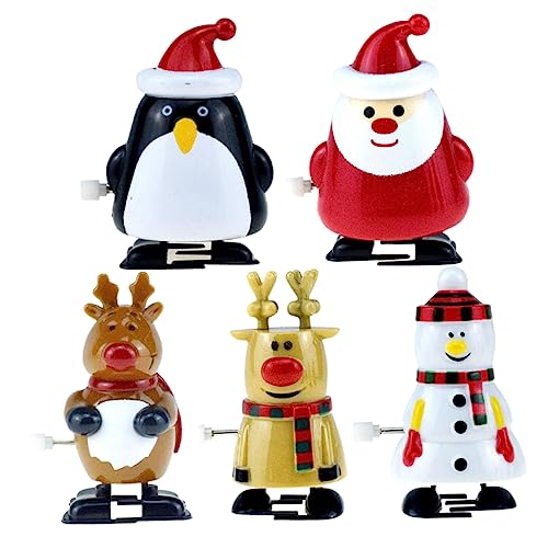 CIYODO 5 Stück Teiliges Weihnachtsaufziehspielzeug aus Kunststoff mit Weihnachtsmann Schneemann Pinguin und Rentier Farbenfrohes Cartoon Design Langlebig und Sicher von CIYODO