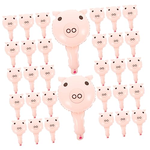 CIYODO 50 Stück Aufblasbare Stangenschweineballon aufblasbarer Stock schwimmt Dekorationen Pastell Party Cartoonballon Geburtstag aufblasbar Ballons in der Hand Aluminiumfolie Rosa von CIYODO