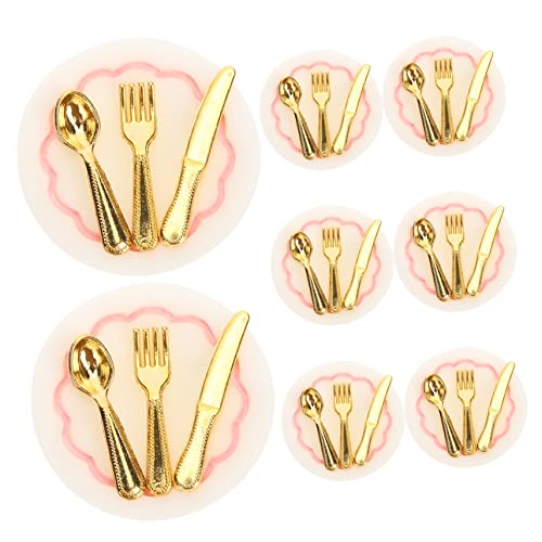 CIYODO 6 Sätze Teiliges Miniatur Geschirrset mit Pinken Tellern und Goldfarbenem Besteck Kindgerechtes Puppenhaus Zubehör Realistische Mini Löffel Gabeln Messer für Spielküche und CIYODO 6 Sätze Teiliges Miniatur Geschirrset mit Pinken Tellern und Goldfarbenem Besteck Kindgerechtes Puppenhaus Zubehör Realistische Mini Löffel Gabeln Messer für Spielküche und von CIYODO