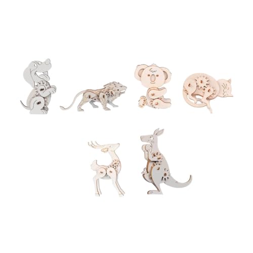 CIYODO 6 Sätze Tier Puzzle DIY Teiliges Holzspielzeug für Einfache Montage ohne Kleber Bastelaktivität mit Katzen Hunden Koalas und Mehr von CIYODO