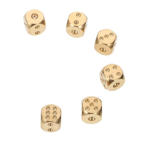 CIYODO 6 Stück Massive Messingwürfel Spiel Sechsseitige Zahlenwürfel Kleine Würfelstütze -stütze Zarte Würfelstütze Bastelwürfel Aus Messing Kupfer Golden von CIYODO