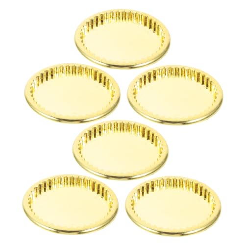 CIYODO 6 Stück Mini-goldplatte Mini Dollhouse Feinschmecker Herd Puppenmöbel Mini-Ornament-Puppen Bausätze Miniatur Mini-Dinge Mini-Essen Mini-speiseteller Plastik Golden von CIYODO