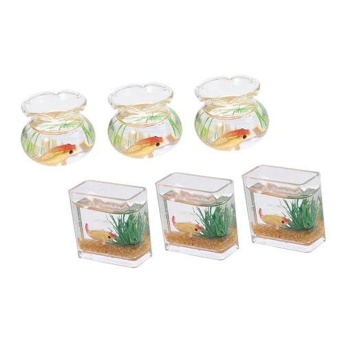 CIYODO 6 Stück Miniatur Goldfischglas Heimdekoration Puppenhaus Schreibtisch Ornament Fischglas Rollenspiel Mini Szene Modell Miniaturen Puppenhaus Zubehör Zufällige Farbe von CIYODO