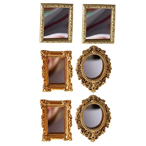 CIYODO 6 Stück Miniatur Spiegelsortiment für Puppenhäuser Teiliges aus Klassischen Goldenen Spiegeln für Dekoration Geeignet für Kreative Szenen von CIYODO