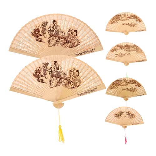 CIYODO 6 Stück Teiliges Handfächer aus Holz Faltbare Chinesische Vintage Fächer für Hochzeiten Dekoration und Alltag Stilvolle und Praktische Holzfächer mit Traditionellem Design von CIYODO