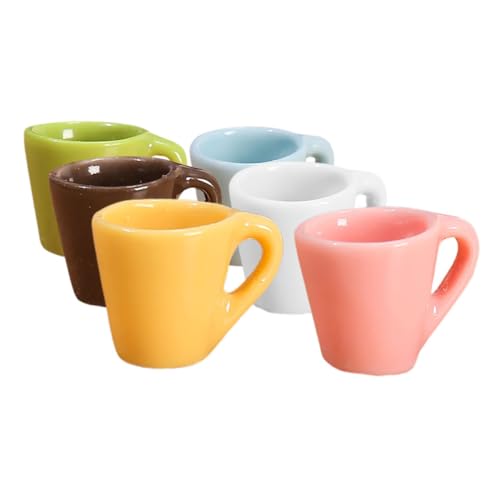CIYODO 6 Stück Teiliges Miniatur Kaffeetassen aus Resin Mini Becher für Puppenhaus Dekoration DIY für Kinderzimmer Vielseitige Miniatur Küchenaccessoires in Farben von CIYODO