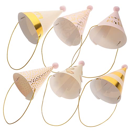 CIYODO 6St Plüsch-Pom-Geburtstagsmütze Bommel Partyhut Geburtstagstüten aus Papier Tiara Kappen Geburtstagsmütze für Kinder entzückende geburtstagshüte Krone Kegel Hut Glitzerpapier Baby von CIYODO