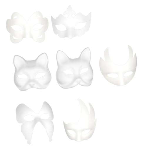 CIYODO 7St weiße Zellstoffmaske selber machen tierische Halbmasken handgemalt Party halloween masken halloweenmaske Papiermasken kinder DIY maske Lackoberfläche Facebook Männer und Frauen von CIYODO