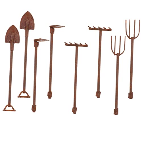 CIYODO 8 Stück Teiliges Miniatur Gartengeräte Rostiges Metall Puppenhaus Zubehör Retro Mini Gartenwerkzeug für Mini Haus Dekoration und Landschaftsornament von CIYODO