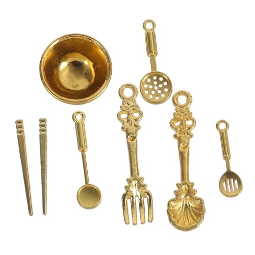 CIYODO 8Stücke Miniatur Puppenhaus Geschirr Set Teiliges Zubehör aus Metall für Rollenspiele Realistische Küchenutensilien Kompatibel mit Miniaturfiguren für Kreative von CIYODO