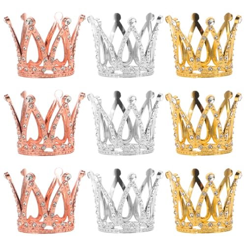 CIYODO 9 Stück Teiliges Kronen Cake Topper Wiederverwendbare Tiara Kuchen Deko mit Funkelnden Strasssteinen Mini Kronen für Mädchen Geburtstags Hochzeitsfeiern Elegante Partydekoration von CIYODO