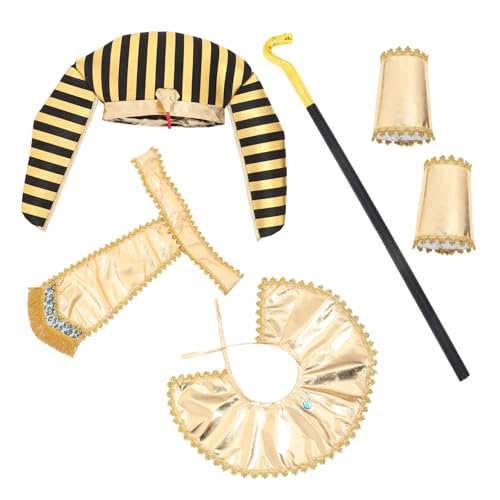CIYODO Ägyptisches Kostümset für Halloween Outfit Zubehör mit Hut Gürtel Kragen Armstulpen und Goldener Schlange für Kostümparty Cosplay und Rollenspiele von CIYODO