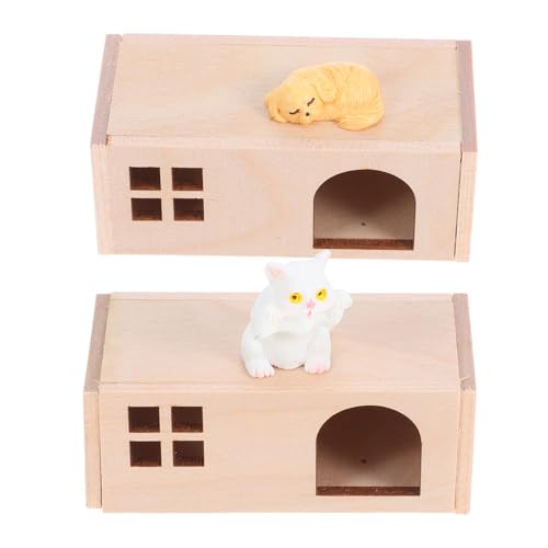 CIYODO Dollhouse Hundehütte Mini Holz Resin Haustier Haus Katzen Figurine Miniatur Zubehör für Puppenhaus Garten Dekoration von CIYODO