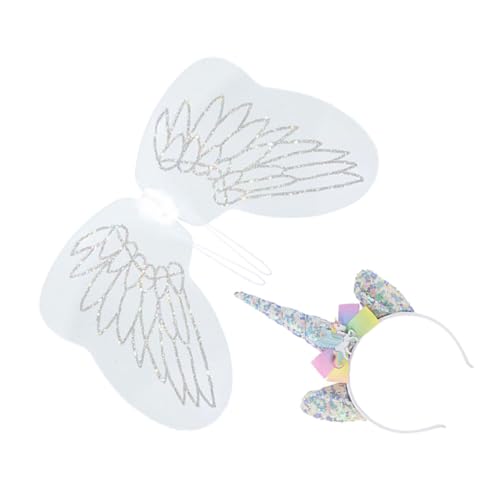 CIYODO Einhorn Kostüm Set mit Elastischem Stirnband und Leichten Feenflügeln Bequemes Party Accessoire für Geburtstag Karneval und Fasching Passend für Kleinkinder von CIYODO