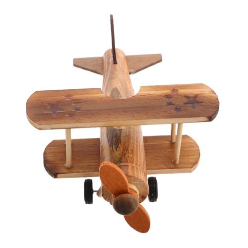 CIYODO Flugzeugspielzeug für Rustikale Holzdeko Holzflugzeug Deko Tischdeko Vintage Flugzeug Handwerk Doppeldecker aus Holz Flugzeughandwerk aus Holz hölzern Light Brown von CIYODO