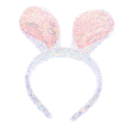CIYODO Glitzerndes Bunny Ohren Haarreif Cosplay Stirnband Verstellbar Weiß Für Erwachsene Party Kostüm Zubehör von CIYODO