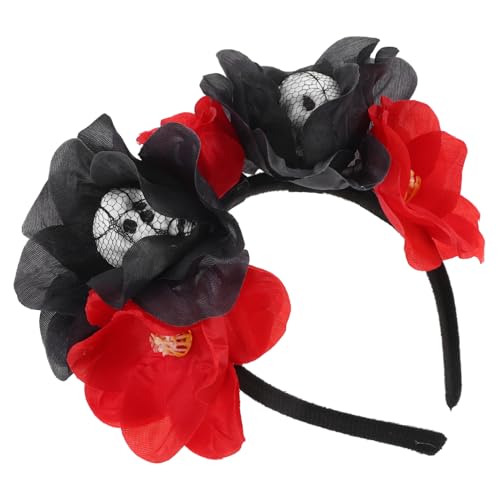 CIYODO Halloween Haarreif mit Realistischem Schädel und Rosenblumen Leichtes Stoffmaterial Komfortabel und Vielseitig für Halloween und Themenpartys Schwarz Rot von CIYODO