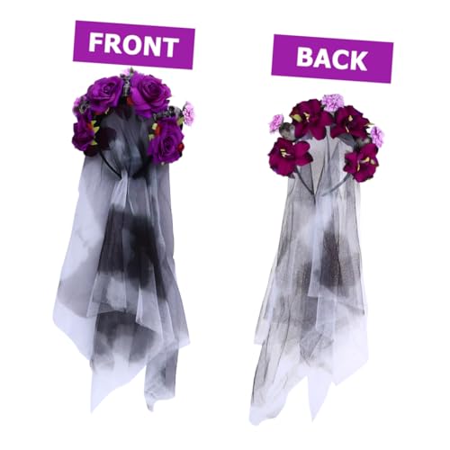 CIYODO Halloween Kopfschmuck Skull Haarschmuck mit violetten Rosen Cosplay Stirnband für Erwachsene und Floraler Totenkopf Haarreif für Halloween Kostüm Party und Karneval von CIYODO
