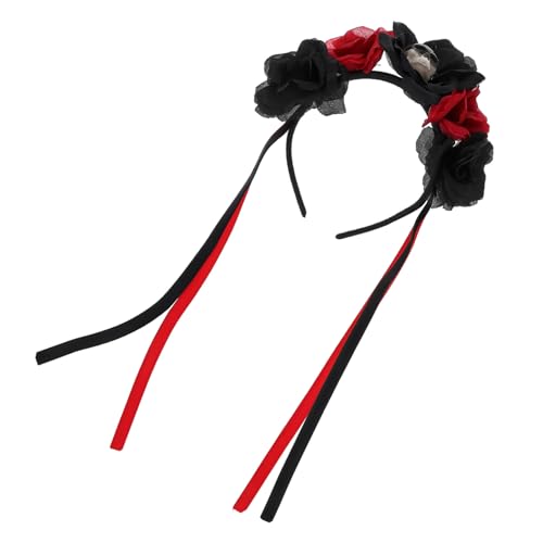 CIYODO Halloween Stirnband Damen Tag der Toten Kopfschmuck Rote Rosen Totenkopf Party Haarreif Karneval Kostüm Zubehör für Maske und Bühnenauftritt von CIYODO