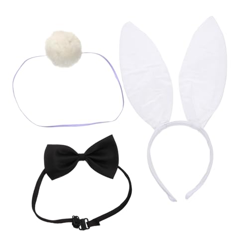 CIYODO Hasenohren Haarreif mit Plüschschwanz und Satin Fliege Lustige Kostüm accessoires Weiches Stirnband mit Kreativen Details Bequem und Langlebig für Karneval Ostern Zufällige Farbe von CIYODO