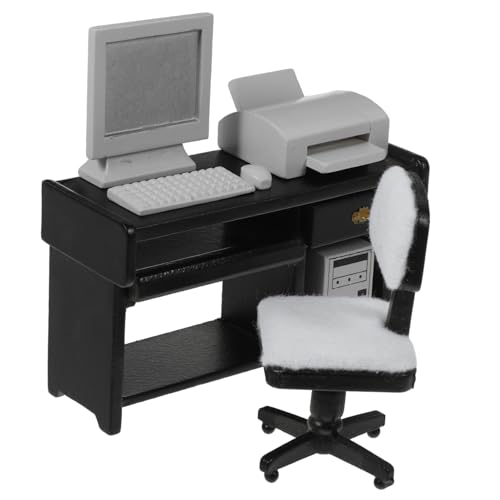 CIYODO Holz mit Computer Tastatur und Drucker Langlebige Miniatur Möbel für Puppenhaus Büro Szene Dekoratives Bastelornament für Kinderzimmer und von CIYODO