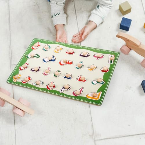 CIYODO Holzpuzzle Arabisches Alphabet Lernspiel für Pädagogisches Steckspiel aus Sicherem Holz Farbenfrohes Montessori Puzzle Konzentration Beobachtung und Eltern Junge Mädchen Spiel von CIYODO