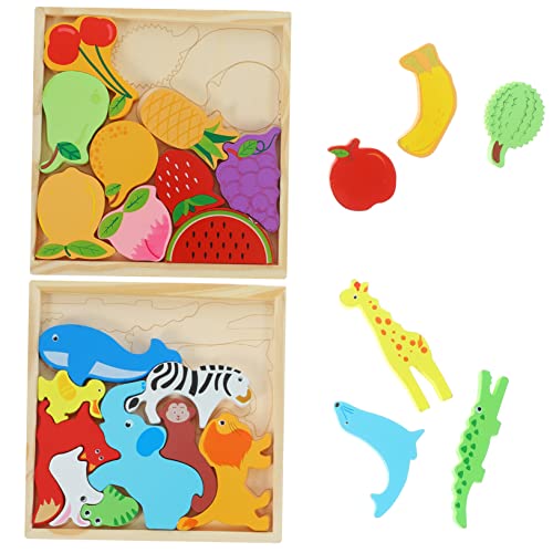 CIYODO Holzpuzzle Für Kleinkinder Mit Bunten Tier Und Obstmotiven Lernspielzeug Hand Auge Koordination Und Interaktivem Für Eltern von CIYODO