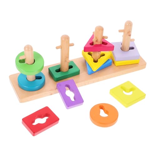 CIYODO Holzspielzeug Geometrische Formen Set Teilig Beech Wood Lernspielzeug für Motorik Kognitives Bauen Montessori Puzzle Sicher und Robust für Eltern Junge Mädchen Interaktion von CIYODO