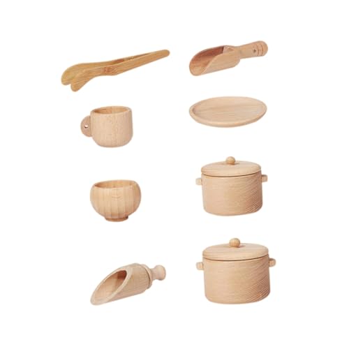 CIYODO Holzspielzeug Geschirrset Küchen Zubehör Set aus Holz Imitation Spielhaus Küchenzubehör für Kleinkinder Sicher und Langlebig von CIYODO