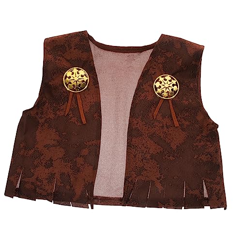 CIYODO Jeansjacke Wilde Weste -Outfit -Cosplay-Kleidung für Party Unisex-Weste für Partyweste Westernweste für Zubehör Kostüm Gestrick Brown von CIYODO