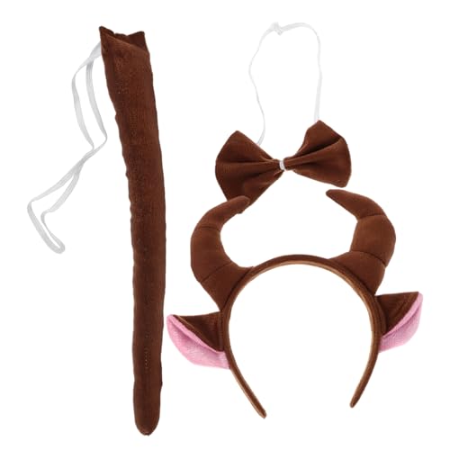 CIYODO Kuhkostüm Set mit Plüsch Horn und Fliege Tierkopfband für Halloween Party Zubehör für Jungen und Mädchen Bezauberndes Tieraccessoire von CIYODO