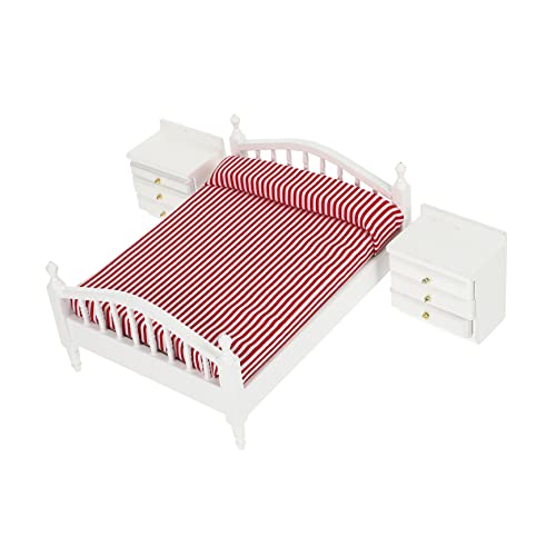 CIYODO Maßstab Mini Doppelbett mit Weißen Nachttischen Langlebig und Fein Gearbeitet Glatte Oberfläche als Miniatur Schlafzimmer Dekoration von CIYODO