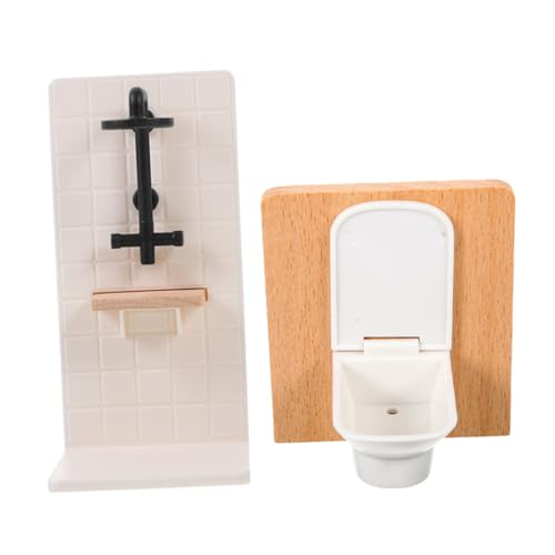 CIYODO Maßstab Miniatur Toilette und Duschkabine aus Kunststoff und Holz Stabiles Sicheres Puppenhaus Zubehör für Sammler von CIYODO